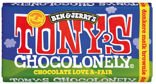 TONY'S CHOCOLONELY TABLET DONKERE MELK CHOCOLATE BROWNIE