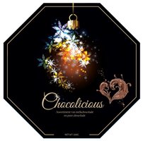 KERSTSLEEVE Chocolicious verpakking inhoud DROSTE 8-KANT ASSORTI CHOCOLADE