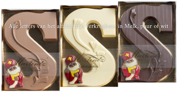 CHOC. LUXE LETTER GEDECOREERD nu in alle letters verkrijgbaar in melk,puur of wit