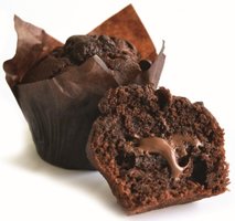 CHOCOLADEMUFFIN GEVULD MET CHOCOLADE-HAZELNOOT